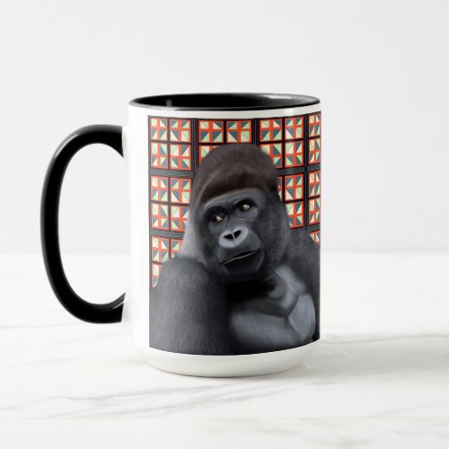 Majestic Sitting Gorilla On Red Geometric Wildlife Mug