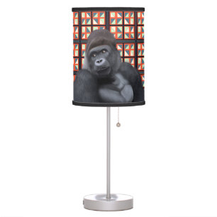 Majestic Sitting Gorilla On Red Geometric Wildlife Table Lamp