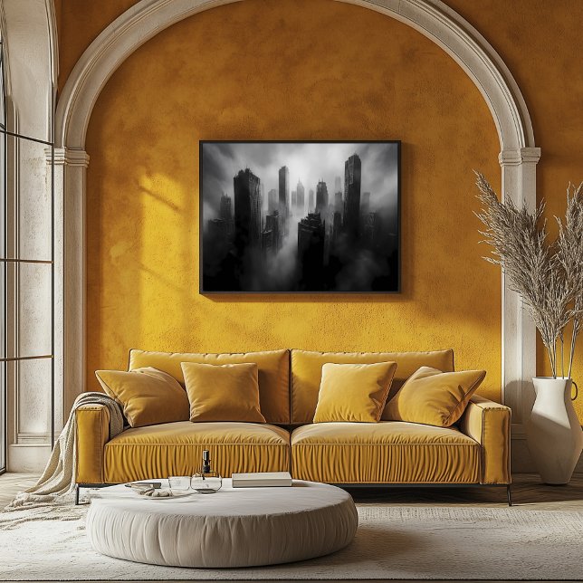 Majestic Skyscrapers Engulfed in Dramatic Fog Poster (Creator Uploaded)