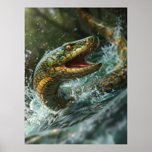 Majestic Snake Fish Jumping Out of Water Poster (Front)