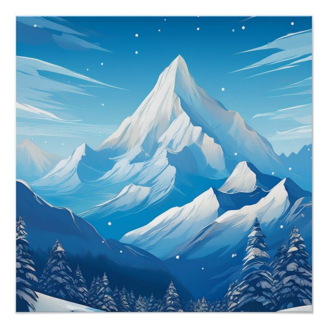 Majestic Snow-Capped Mountain – Starry Winter Sky Poster (Front)