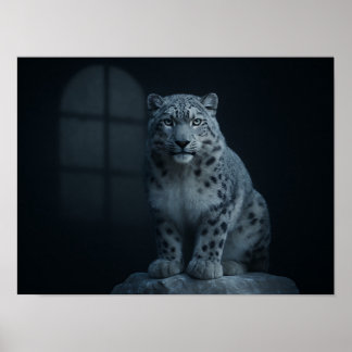 Majestic Snow Leopard in Moody Moonlight  Poster