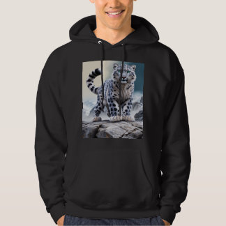Majestic Snow Leopard on Rocky Cliff Hoodie