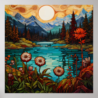 Majestic Snow Peaks and Pristine Alpine Waterscape Poster