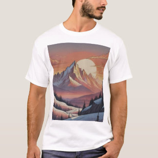 Majestic Snowy Mountain Landscape Art T-Shirt