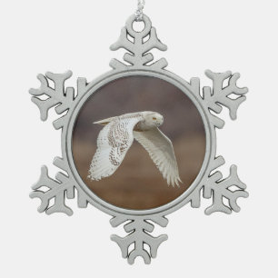 Majestic Snowy Owl of the Connecticut Coast Snowflake Pewter Christmas Ornament