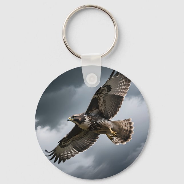 Majestic Soaring Hawk Storm Clouds Keychain (Front)