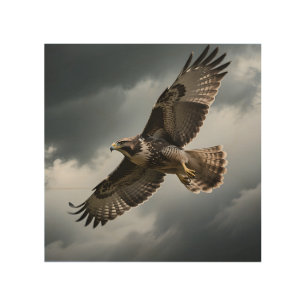 Majestic Soaring Hawk Storm Clouds Wood Wall Art