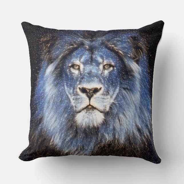 Majestic Sparkle Lion Throw Pillow (Front)