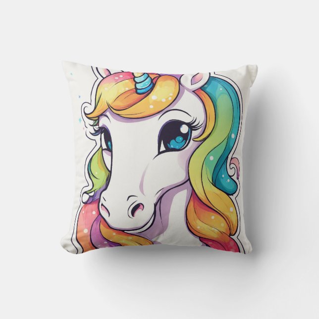 Majestic Sparkle: Vibrant Unicorn pillow Design (Front)