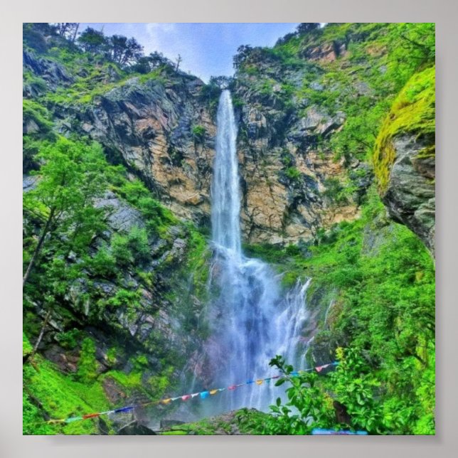 Majestic Spring Waterfall Poster (Front)