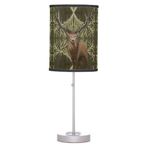 Majestic Stag Abstract Green Forest  Table Lamp