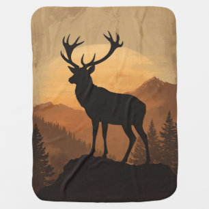 Majestic Stag Deer Silhouette at Sunset Baby Blanket