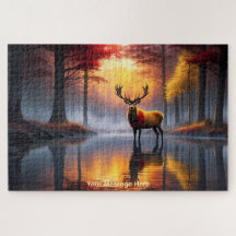 Majestic Stag in Autumn Mountain Lake Framable