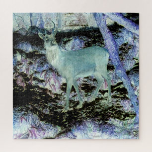 Majestic Stag in Shadowy Woodland Spooky Nature Jigsaw Puzzle