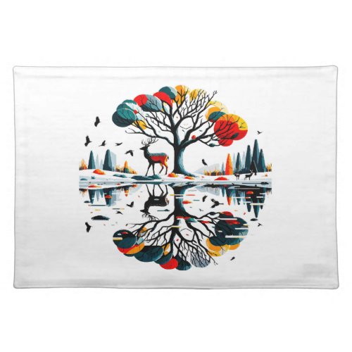 Majestic Stag in Snowy Winter Forest Cloth Placemat