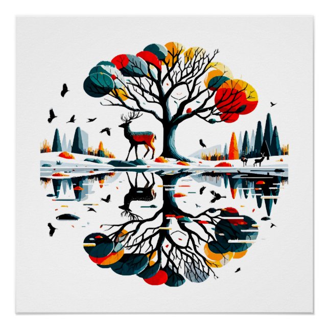 Majestic Stag in Snowy Winter Forest Poster (Front)