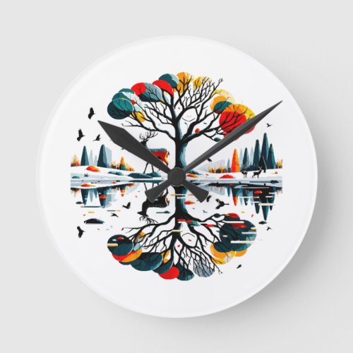 Majestic Stag in Snowy Winter Forest Round Clock