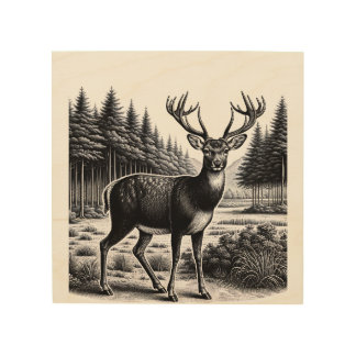 Majestic Stag in the Wilderness – Vintage Forest A Wood Wall Art