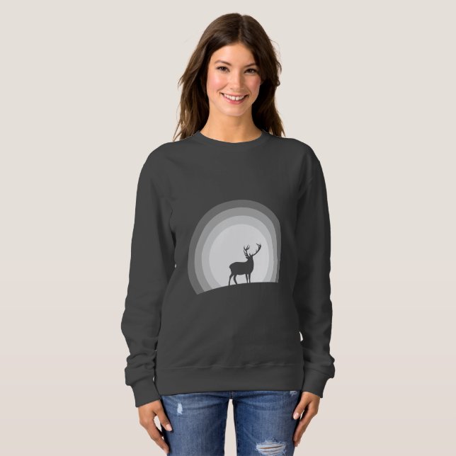 Majestic Stag Silhouette Under Lunar Light Sweatshirt (Front Full)