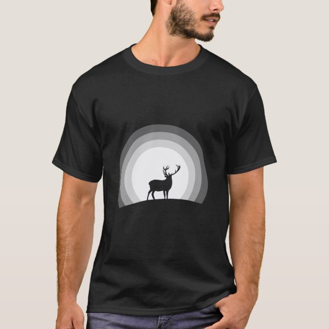Majestic Stag Silhouette Under Lunar Light T-Shirt (Front)