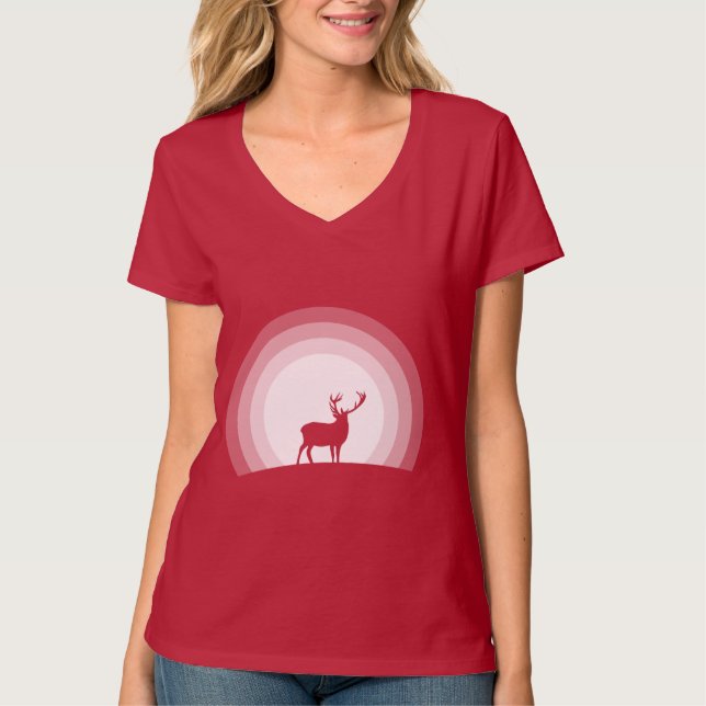 Majestic Stag Silhouette Under Lunar Light T-Shirt (Front)