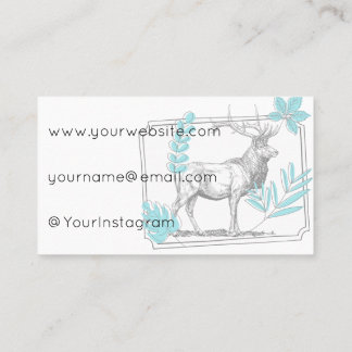 Majestic Stag & Turquoise Leaves - Vintage Art Business Card