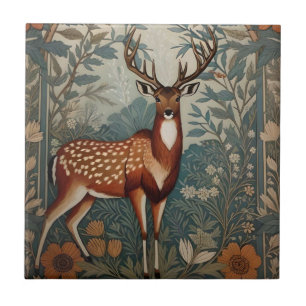 Majestic Stag William Morris Inspired Floral Ceramic Tile