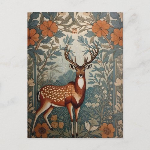 Majestic Stag William Morris Inspired Floral Postcard