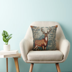 Majestic Stag William Morris Inspired Floral Throw Pillow