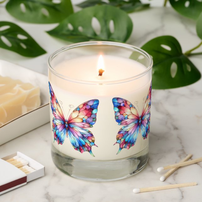 Majestic Stained Glass Butterfly Radiance  Scented Candle (Lit)