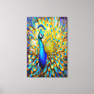 Majestic Stained Glass Peacock Art Nouveau Style Canvas Print
