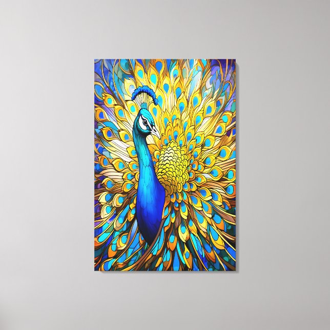 Majestic Stained Glass Peacock Art Nouveau Style Canvas Print (Front)