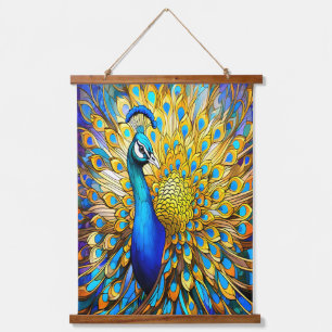 Majestic Stained Glass Peacock Art Nouveau Style Hanging Tapestry