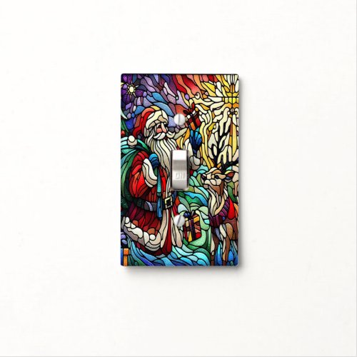 Majestic Stained Glass Santa and Reindeerts Light Switch Cover