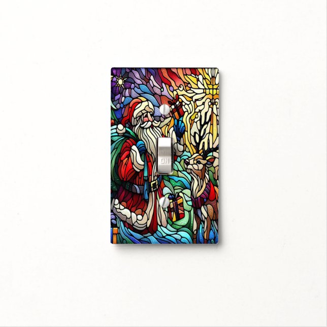 Majestic Stained Glass Santa and Reindeerts Light Switch Cover (In Situ)