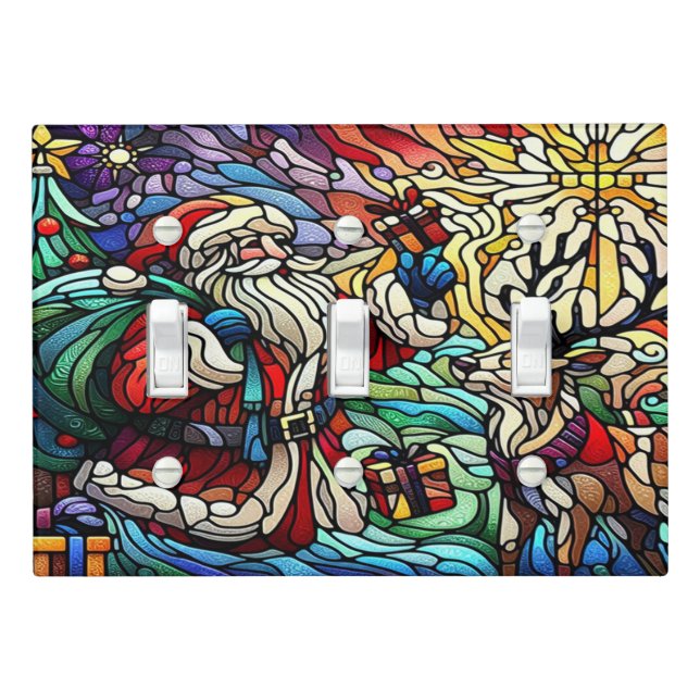 Majestic Stained Glass Santa and Reindeerts Light Switch Cover (In Situ)