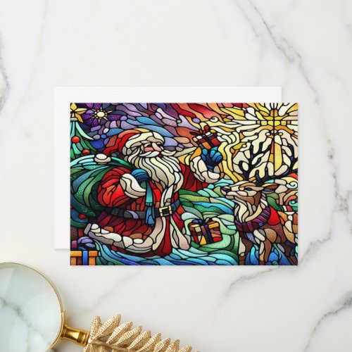 Majestic Stained Glass Santa and Reindeerts Thank You Card