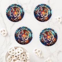 Majestic Stained Glass Tiger Blue Nature Art