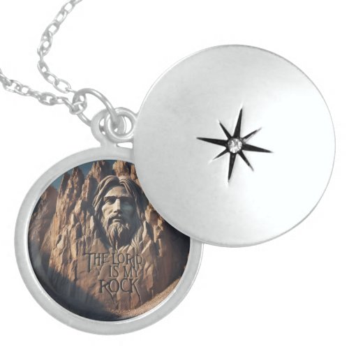 Majestic Statue of Jesus The Lord Is My Rock Locket Necklace