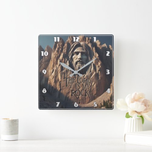Majestic Statue of Jesus The Lord Is My Rock Square Wall Clock