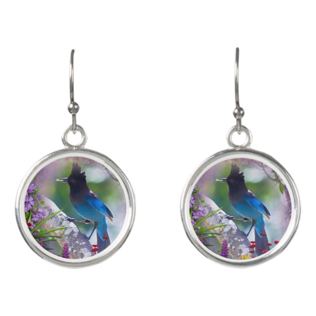 Majestic steller Blue Jay earrings (Front)
