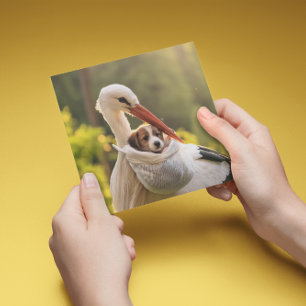 Majestic Stork Delivers New Puppy Golden Hour Art Holiday Card