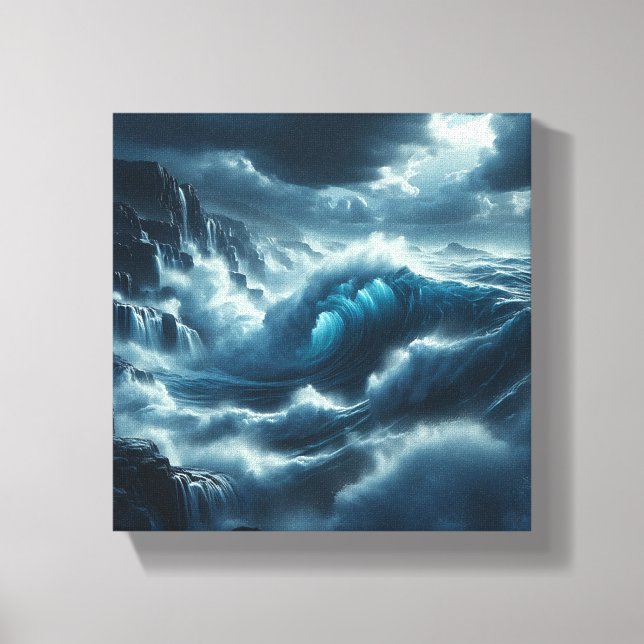 Majestic Stormy Ocean Waves Dramatic Dark Coastal Canvas Print (Front)