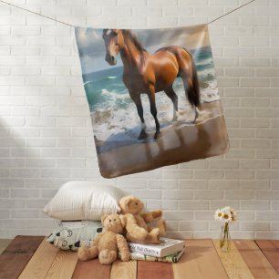 **"Majestic Stride: Proud Brown Horse on the Beach Baby Blanket