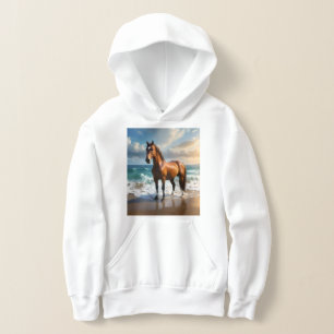 **"Majestic Stride: Proud Brown Horse on the Beach Hoodie