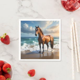 **"Majestic Stride: Proud Brown Horse on the Beach Napkins