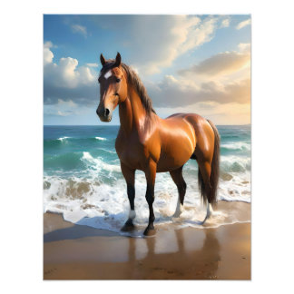 **"Majestic Stride: Proud Brown Horse on the Beach Photo Print