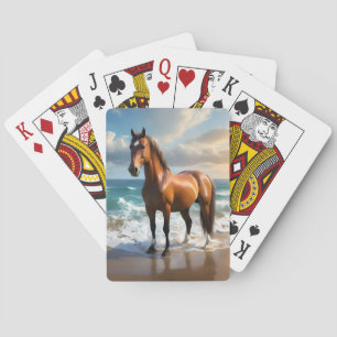**"Majestic Stride: Proud Brown Horse on the Beach Poker Cards
