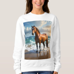 **"Majestic Stride: Proud Brown Horse on the Beach Sweatshirt